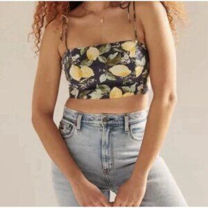 Abercrombie & Fitch‎ Lemon Crop Top Size Large Linen Blend Tie Straps
